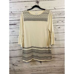 J. Jill Cotton Modal Rayon Cream with Black Embroidery Top Size Medium